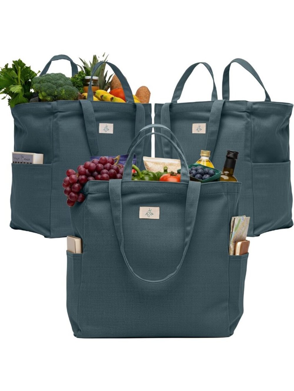 Heavy Duty Reusable Grocery Bags - Large Cotton Canvas Totes with Pockets